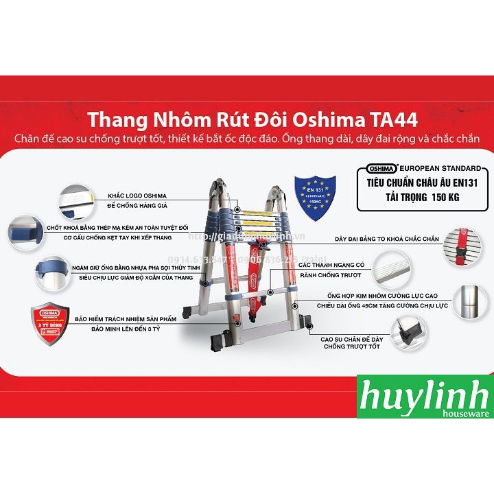 Thang nhôm rút đôi chữ A Oshima TA-44 - 4.4 mét