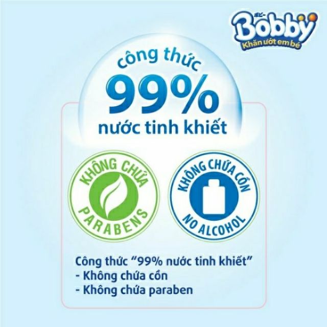 1 gói khăn ướt bobby không mùi 100 miếng