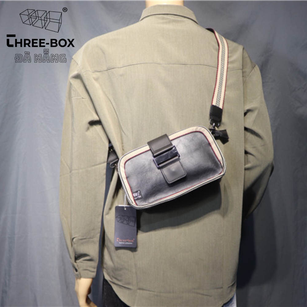 [Three box] Túi đeo chéo da túi cầm tay clutch cao cấp thời trang Unisex chính hãng