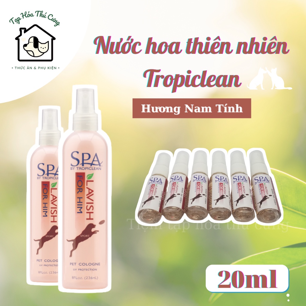 Nước hoa thiên nhiên siêu mượt lông Tropiclean cho chó mèo hương nam tính 20ml- xuất xứ Mỹ Spa Cologne Forhim