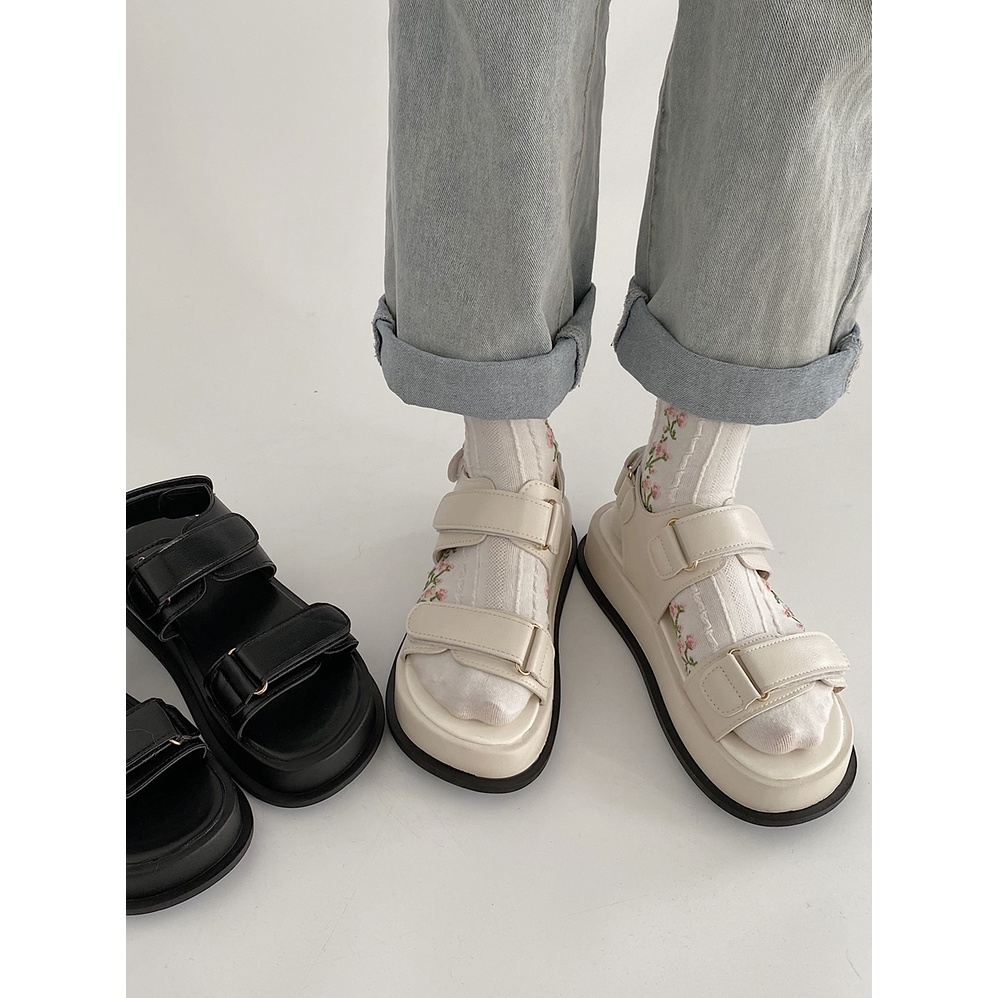 Dép Sandan Đi Học Nữ Đơn GIản Quai Da PU Đế Dày 3.5Cm