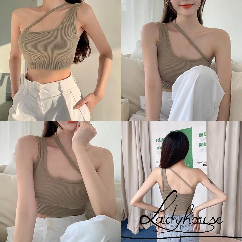 Áo lót thể thao không tay có đệm ngực một bên vai dáng ôm dành cho bạn nữ