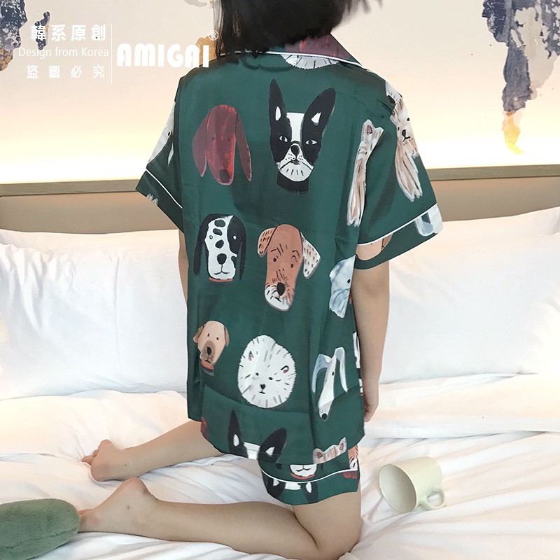 Bộ đồ ngủ cho nữ tay ngắn vải satin form rộng thoải mái cho nữ