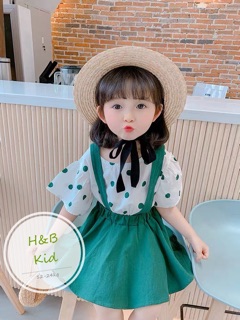 Set váy yếm chấm bi