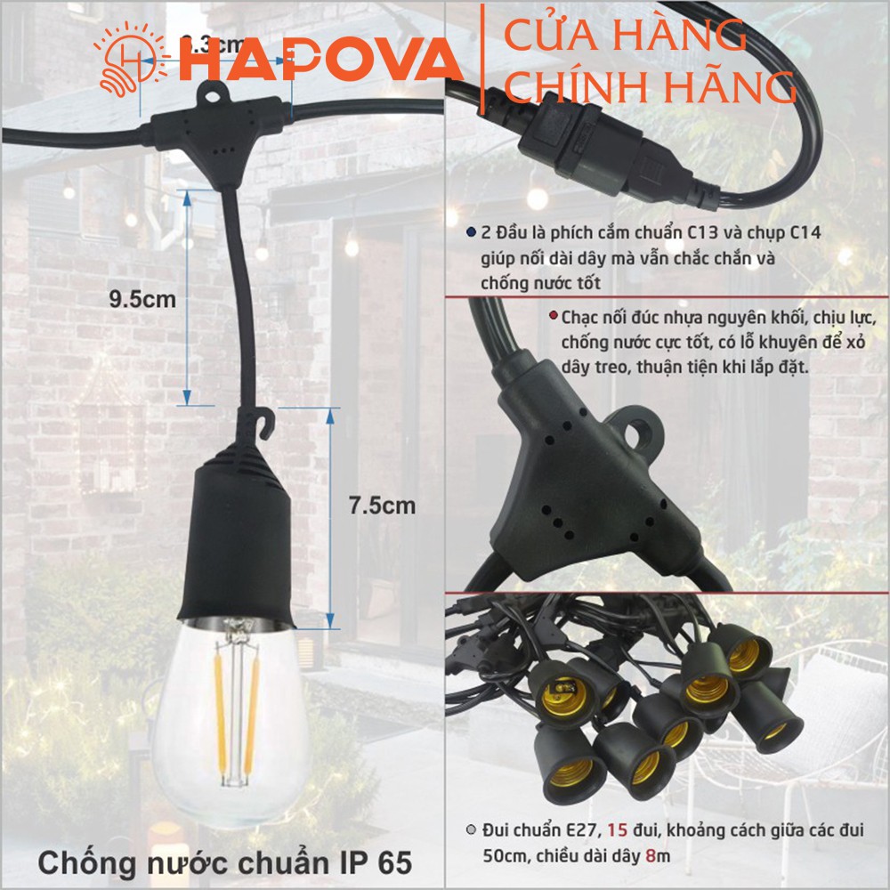 Dây đèn thả ngoài trời 10 mét 20 đui HAPOVA ORALIE 6515