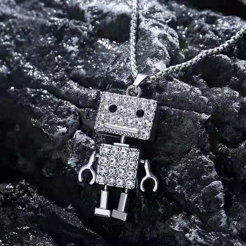 Dây Chuyền Vòng Cổ Cho Nam Nữ Kuu Studio Màu Bạc Unisex Đơn Giản Ngầu Đẹp Chất Liệu Titan Không Gỉ - Vòng cổ Robot đá