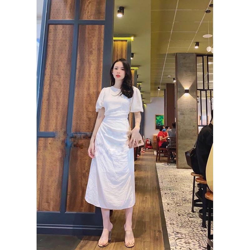 Đầm tay bồng nhún hông eo 🌷 Đầm suông trắng | BigBuy360 - bigbuy360.vn