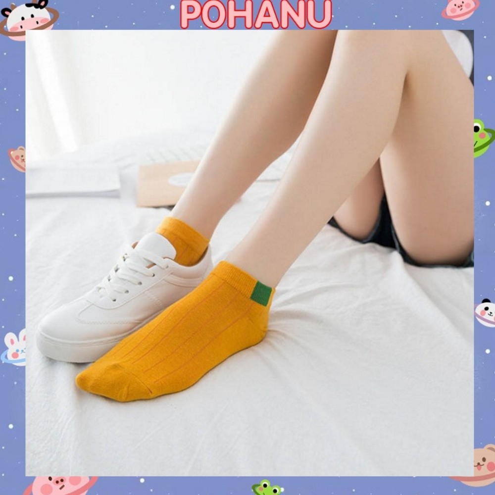 Tất nữ cổ ngắn Pohanu vintage trơn nhiều màu đẹp giá rẻ ulzzang TN03