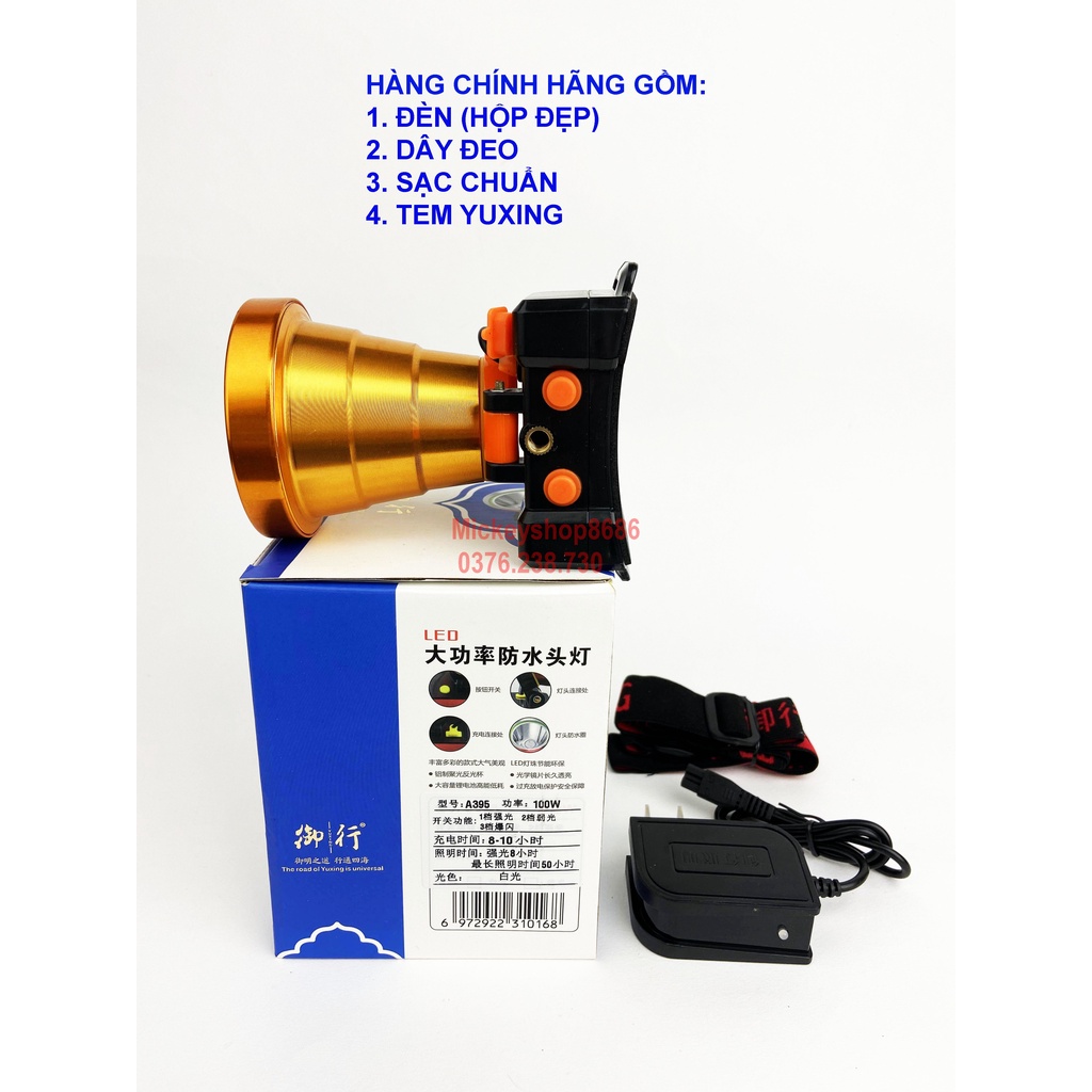 Đèn Pin Đội Đầu A395 bóng led ánh sáng mạnh chống nước  Ánh sáng vàng và trắng Có ren gắp TRIPOD
