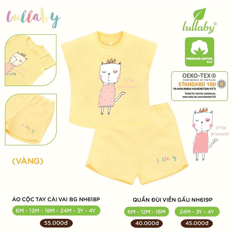 [Mã FAMAYFA2 giảm 10K đơn 50K] Bộ cộc tay cài vai bé gái Lullaby [NH618P-NH619P] (Sz 6m-4y)