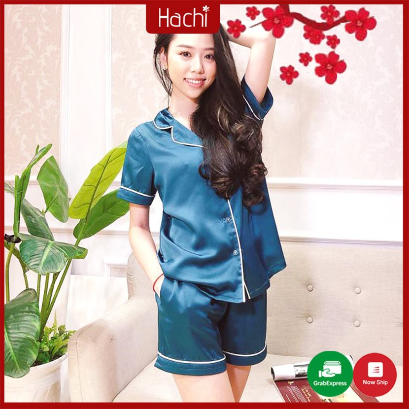 Bộ Pyjama Lụa trơn Ngắn Tay hàng loại I, Bộ Ngủ Lụa hàng cao cấp Hachidesigns