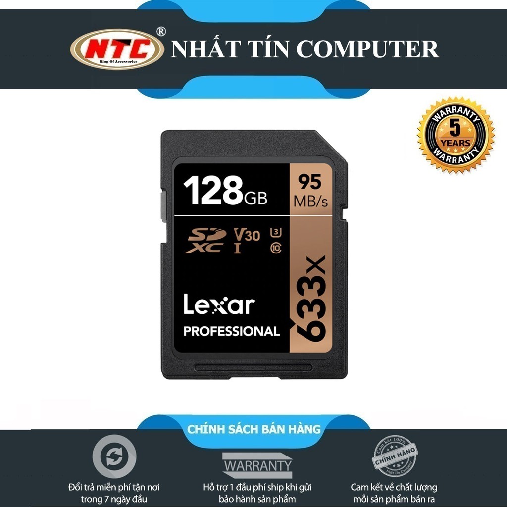 Thẻ Nhớ Máy Ảnh SDXC Lexar Professional 128GB 633x UHS-I U3 4K V30 95MB/s (Đen)