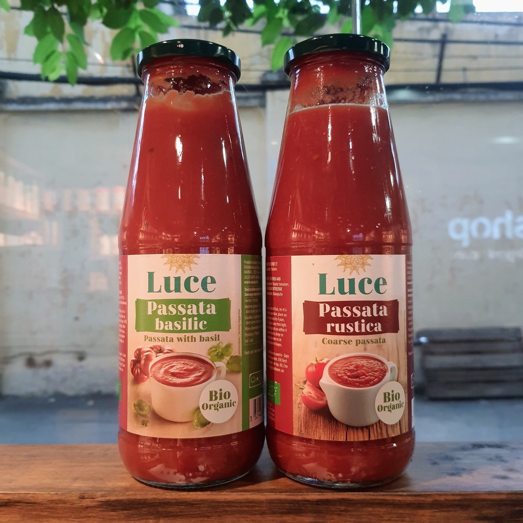 Sốt cà chua hữu cơ Passata Rustica/Húng quế Basilic Luce 680g