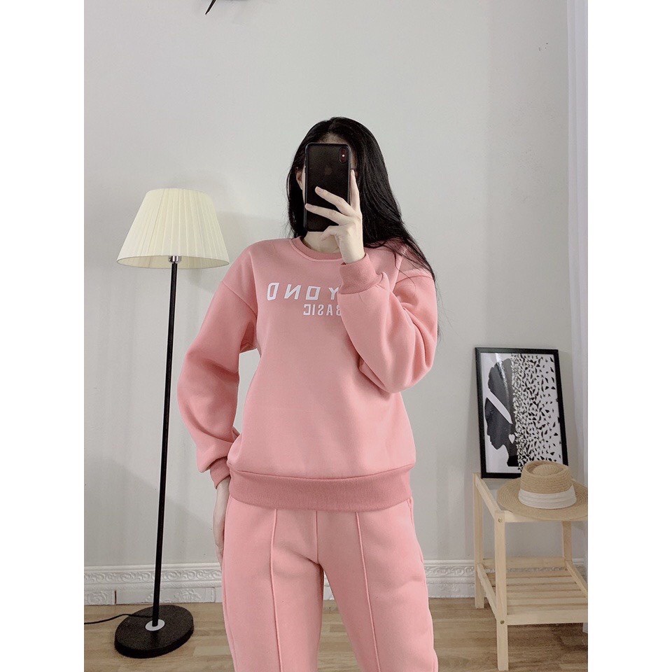 Bộ nỉ nữ thu đông chất vải nỉ bông, Set đồ nữ thu đông quần áo dài tay trẻ trung