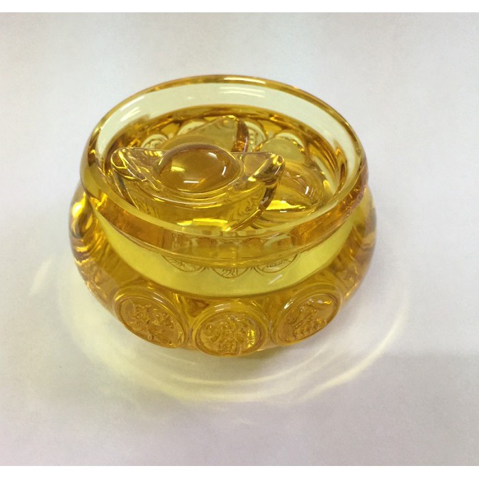Hủ vàng bát Tụ Bảo Bồn lưu ly chiêu tài nạp lộc Thần Tài (8cm) kèm 03 thỏi kim nguyên bảo độc đáo | BigBuy360 - bigbuy360.vn