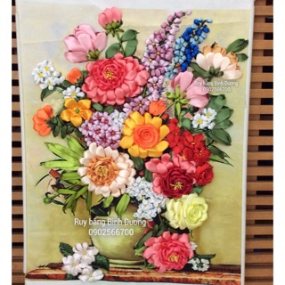 Tranh thêu ruy băng 75x55cm