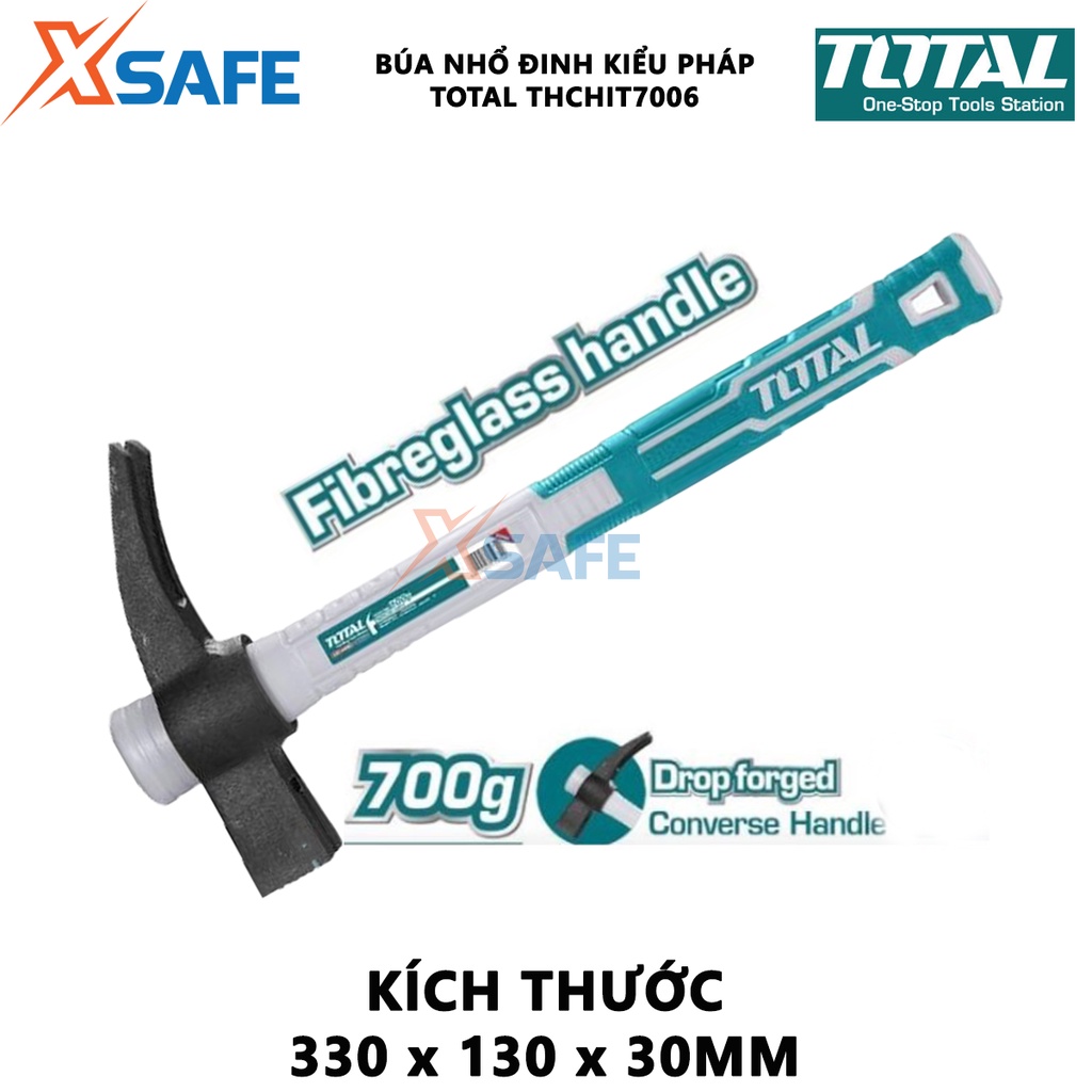 Búa nhổ đinh kiểu Pháp TOTAL THCHIT7006 Búa cầm tay 700g, đầu búa được đúc rèn nguyên khối, chịu nhiệt, thép cacbon 45#