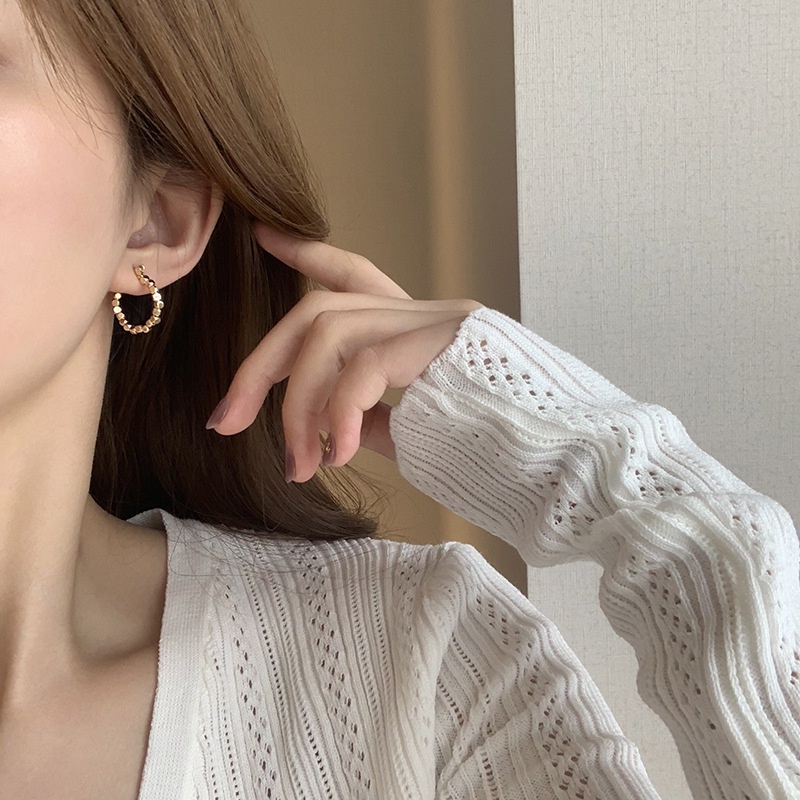 Khuyên Tai Dạng Vòng Xỏ Hạt Hình Học Màu Vàng Đồng Cổ Điển Đơn Giản Kiểu Hàn Quốc Cho Nữ Dự Tiệc Cưới