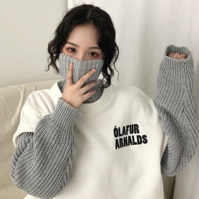 Áo len cổ lọ liền áo gile nỉ nữ dày ulzzang korea