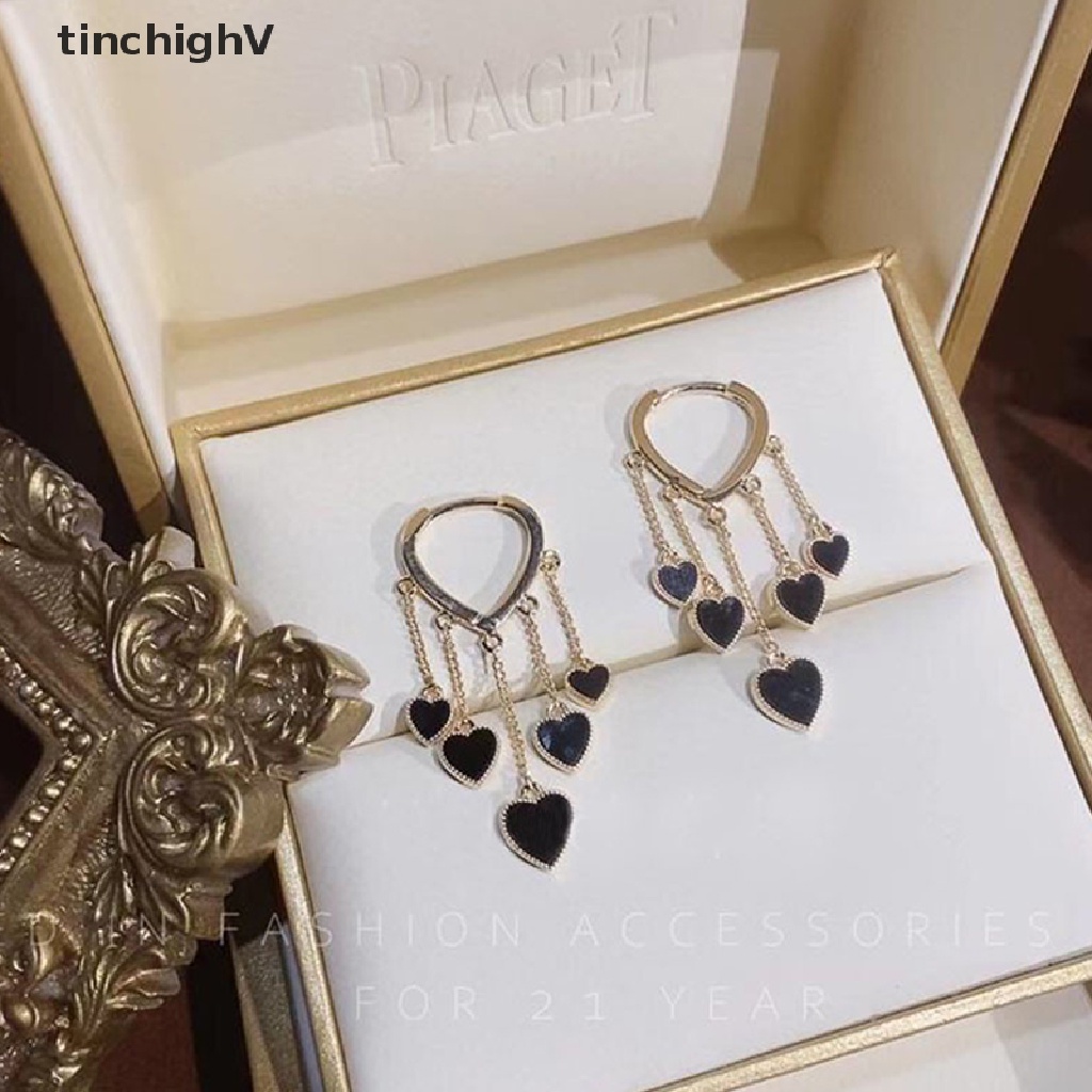 [TinchighV] Bông Tai Tua Rua Hình Trái Tim Màu Đen Thời Trang Mới Thiết Kế Sáng Tạo Cho Nữ [Bán Sỉ]