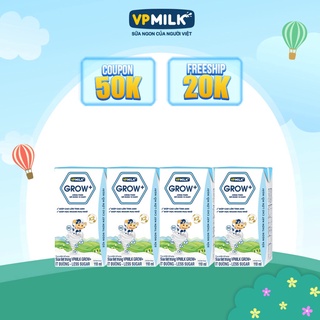 Lốc 4 hộp Sữa tiệt trùng VPMilk Grow+ ít đường 110ml