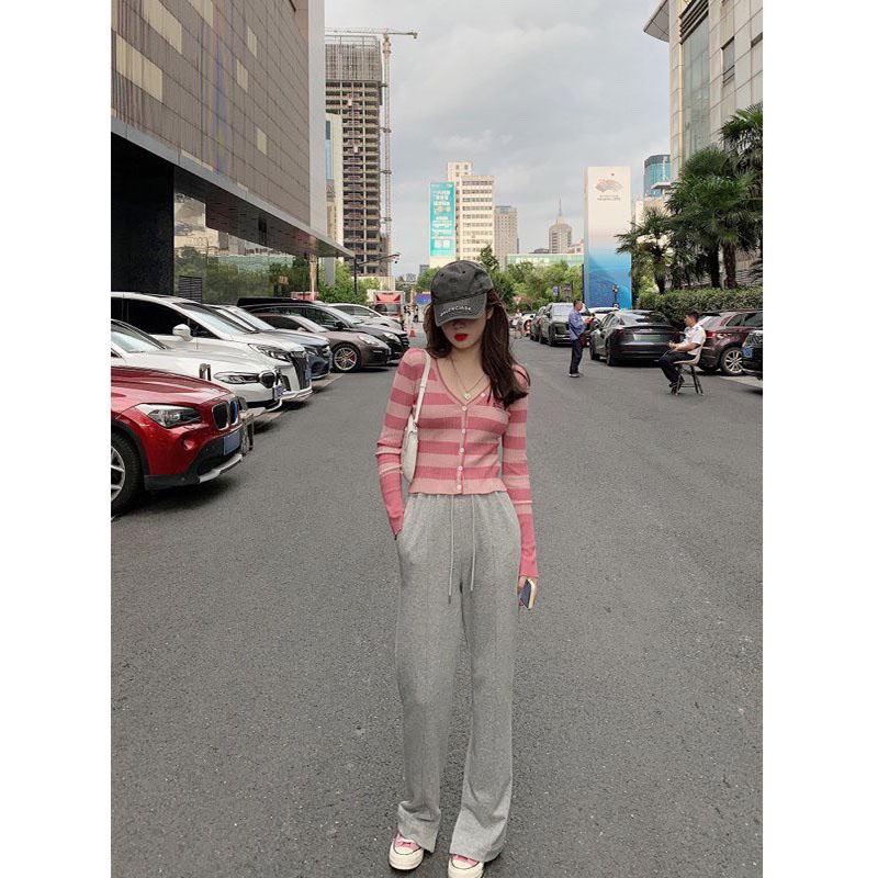 Áo Cardigan Len Kẻ Logo Chữ Hàng Quảng Châu M2140