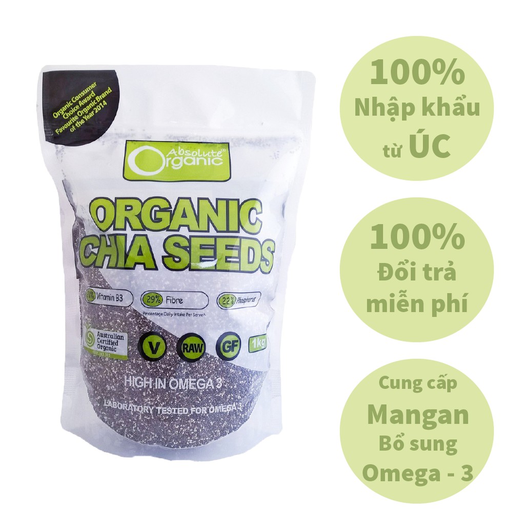 Hạt Chia Úc xanh túi 1kg Absolute Organic giúp giảm cân, cung cấp dinh dưỡng và thanh lọc cơ thể golovinshop