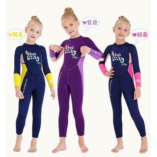 Đồ bơi bé gái cao cấp Dive & Sail - dày 2.5mm, áo bơi liền thân dài tay mẫu mới She so lucky