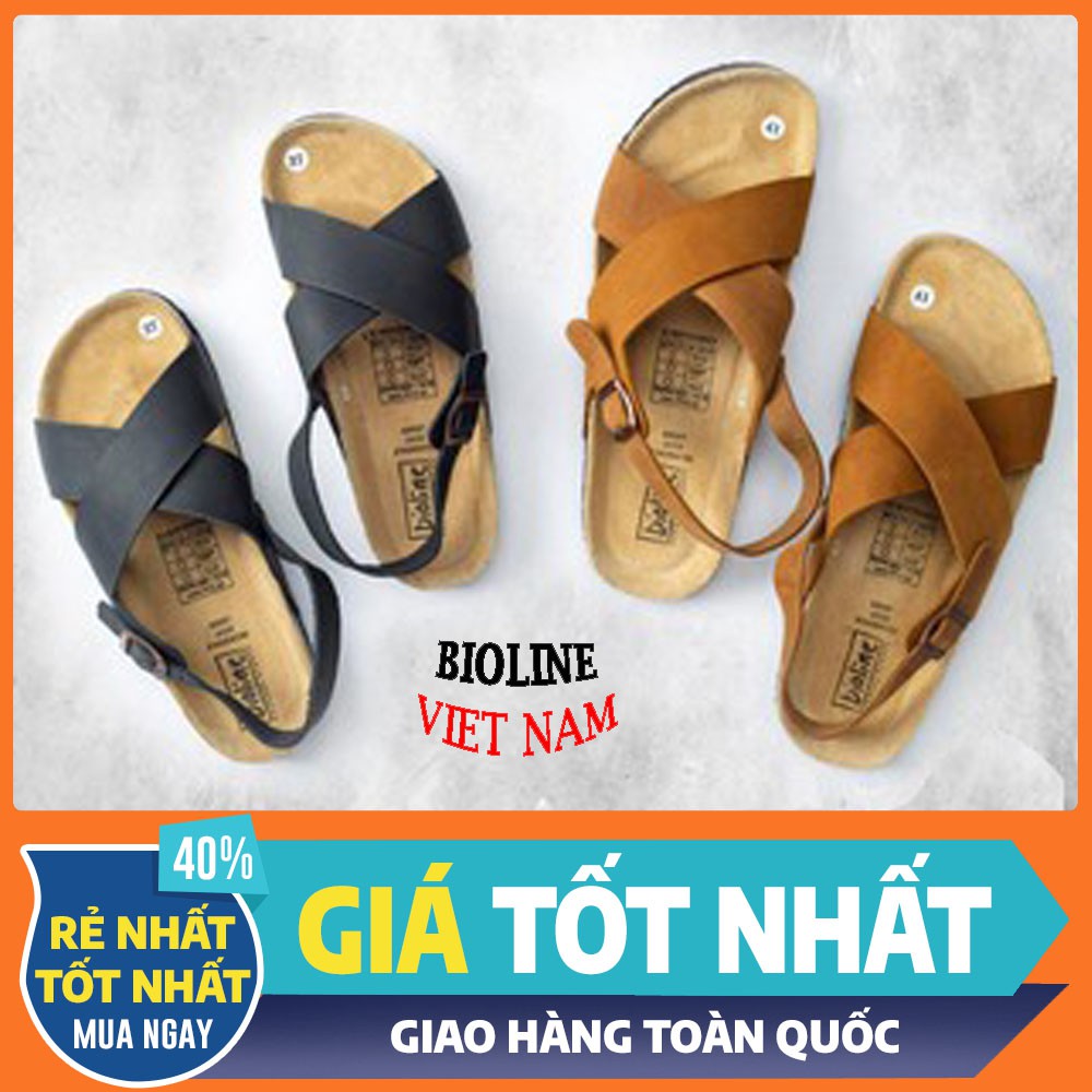 [DA BÒ THẬT] D11-Dép Sandal da bò quai chéo Birken Bioline Unisex (Đế trấu) – BIOLINE Store