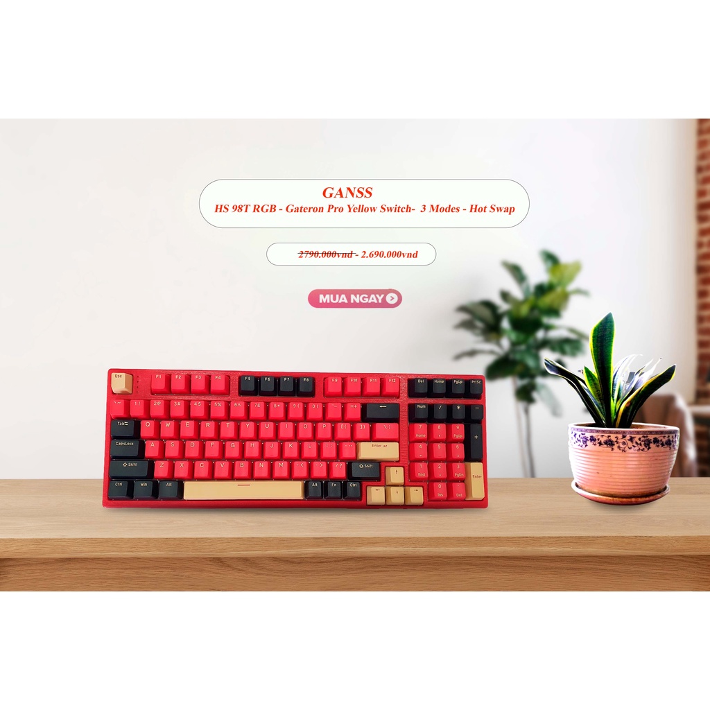 Bàn Phím Cơ Hello Ganss HS98T RGB - 3 Modes Gateron Pro Yellow Chính Hãng BH 1 Năm