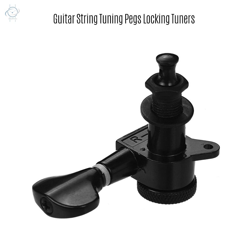 ♫Electric Guitar Machine Heads Knobs String Tuning Pegs Locking Tuners Pack of 6 Pieces 6R with Mounting Screws and Ferrules Black