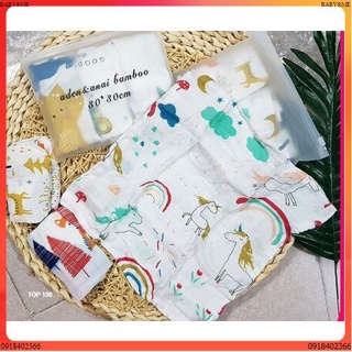 Khăn sữa, khăn mặt Muslin chất liệu sợi tre 4 lớp cho bé. Túi 3 cái
