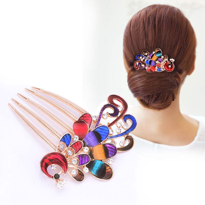 Lược Cài Tóc Đính Ngọc Trai Màu Cầu Vồng Xinh Xắn Cho Bé Gái