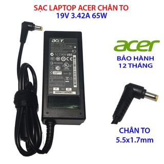 SẠC LAPTOP ACER CHÂN TO 19V - 3.42A 65W DÙNG CHO ACER ASPIRE, ACER CHORME BOOK bảo hành 12 tháng