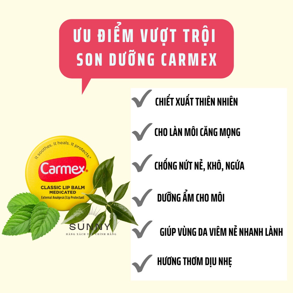 Dưỡng môi Carmex Classic dạng hũ, dưỡng môi nứt nẻ bất chấp mọi thời tiết