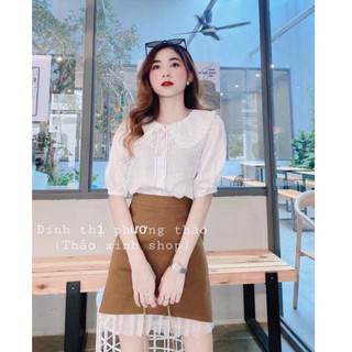 Set bộ áo sơ mi cổ bèo chân váy chữ a 🌸 freeship 🌸 đầm nữ phối ren đẹp lh100