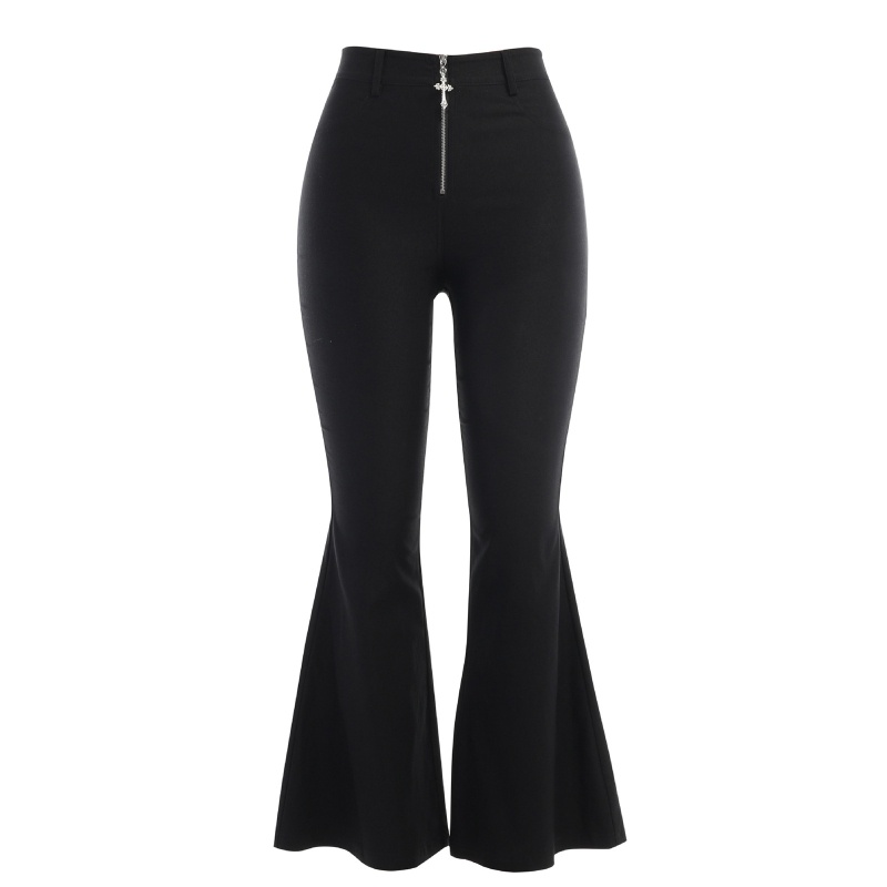 Quần Dài Ống Loe Rộng Lưng Cao Phối Khóa Kéo Thời Trang Cho Nữ