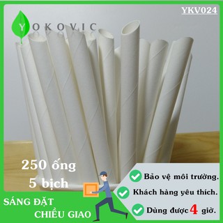 Ống hút giấy phi 12 (250 ống) Yokovic màu Trắng Nhọn - Ống hút giấy YKV024 bảo vệ môi trường.