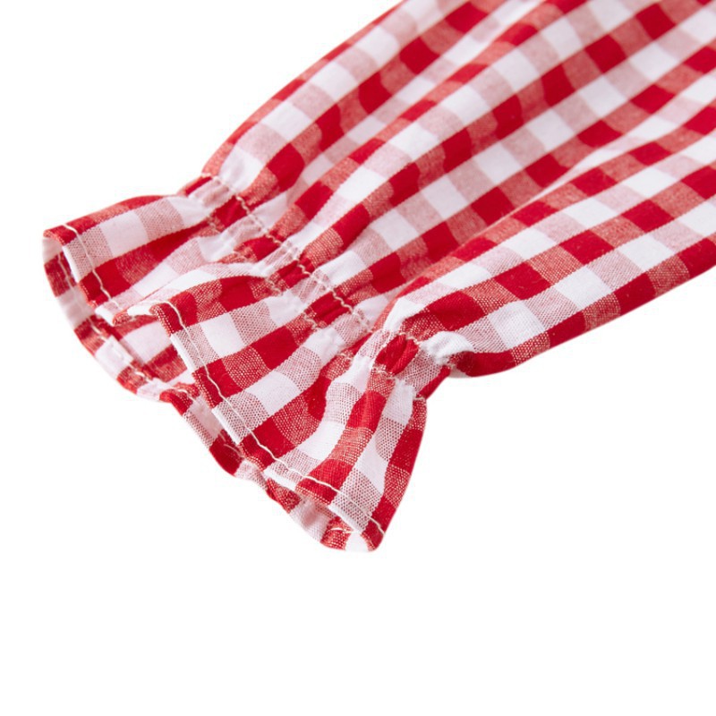 Áo cotton tay dài cổ sen kẻ ca rô xinh xắn cho bé gái