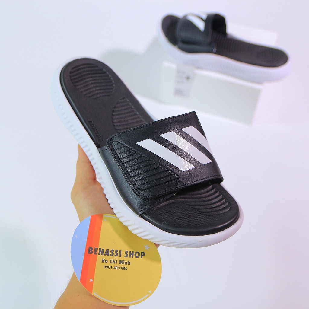 Dép alphabounce-nam quai ngang mẫu trắng đen basic