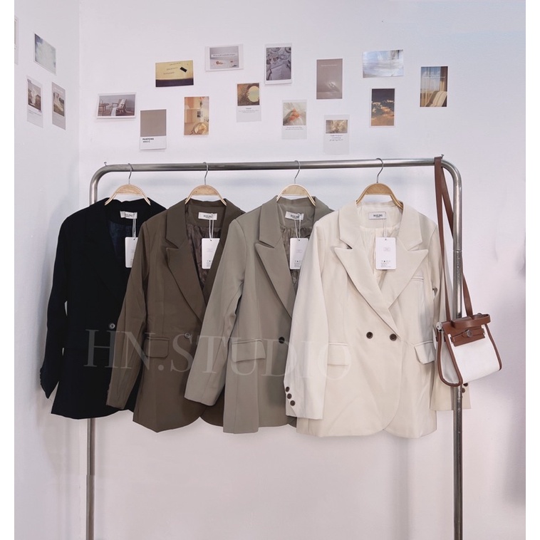 Áo Blazer Boiling fom rộng cúc chéo tay áo hàng quảng châu
