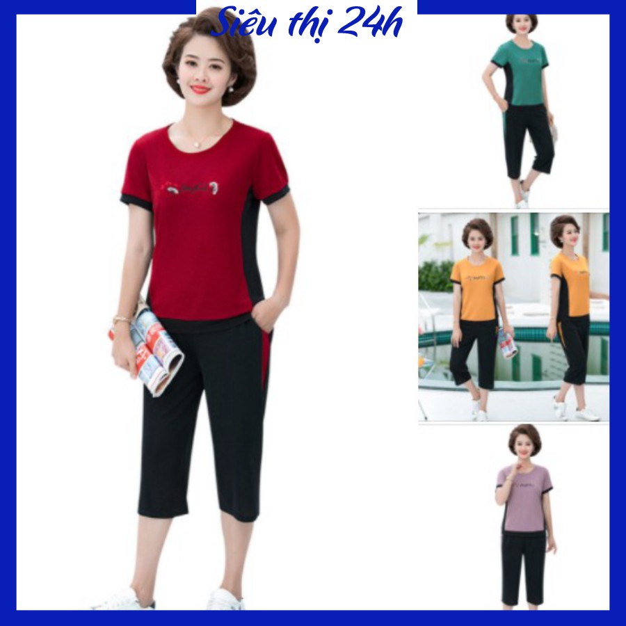 Đồ bộ mặc nhà nữ, quần áo trung niên Siêu thị 24 giờ, chất liệu Cotton co giãn 4 chiều, thấm mồ hôi ĐBH.26