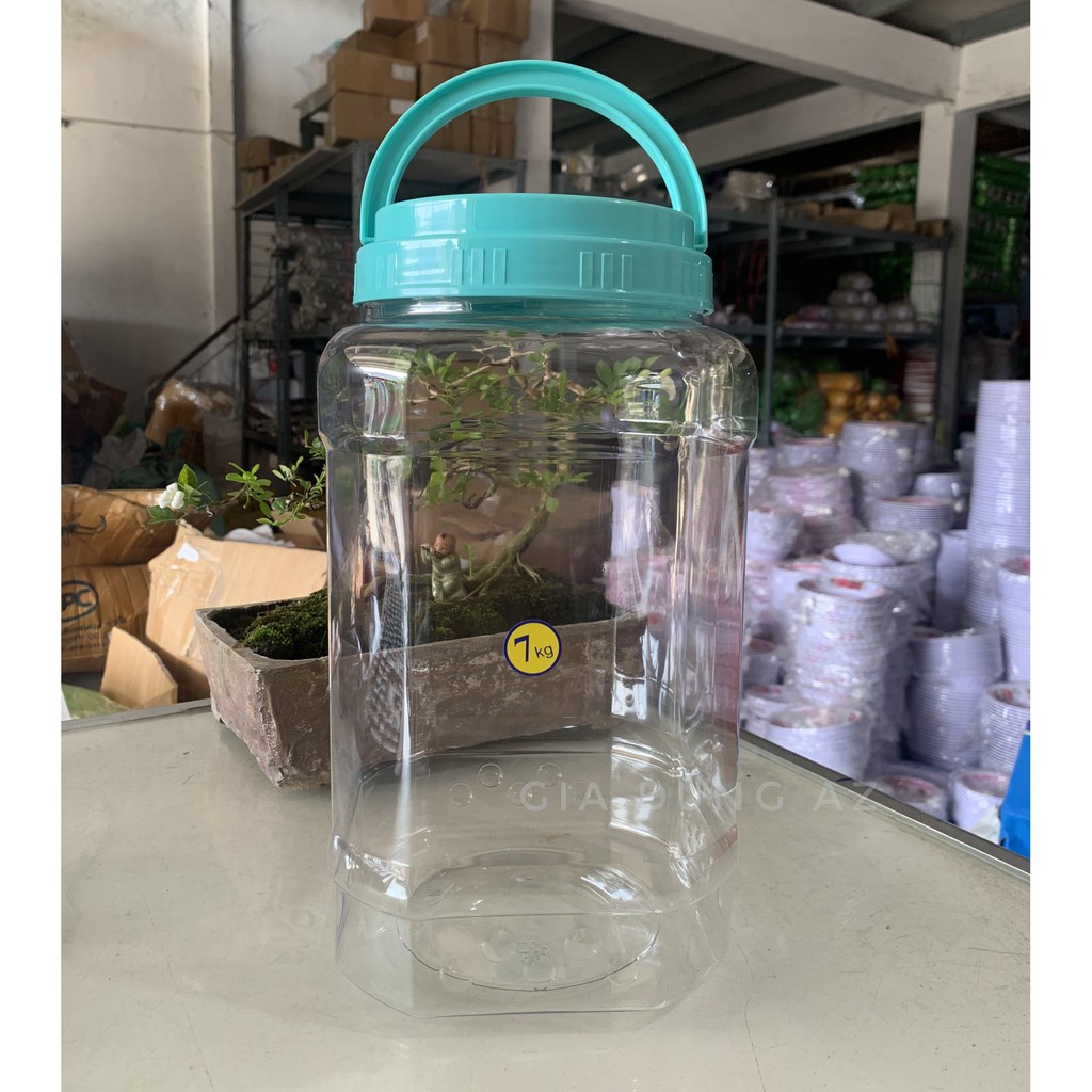 Hũ nhựa đựng bánh 3,5,7,10kg có quai xách, nắp vặn chắc chắn chất liệu nhựa PET chất lượng cao, an toàn cho người dùng