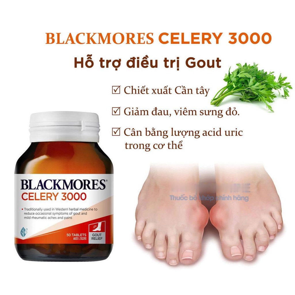 [Tem Chemist] Celery 3000mg Blackmores - Viên uống hỗ trợ Gout, 50 viên