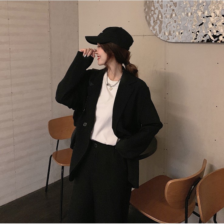 ao Blazer nữ 2 lớp túi nắp Hàn Quốc - Áo vest màu đen ulzzang | BigBuy360 - bigbuy360.vn