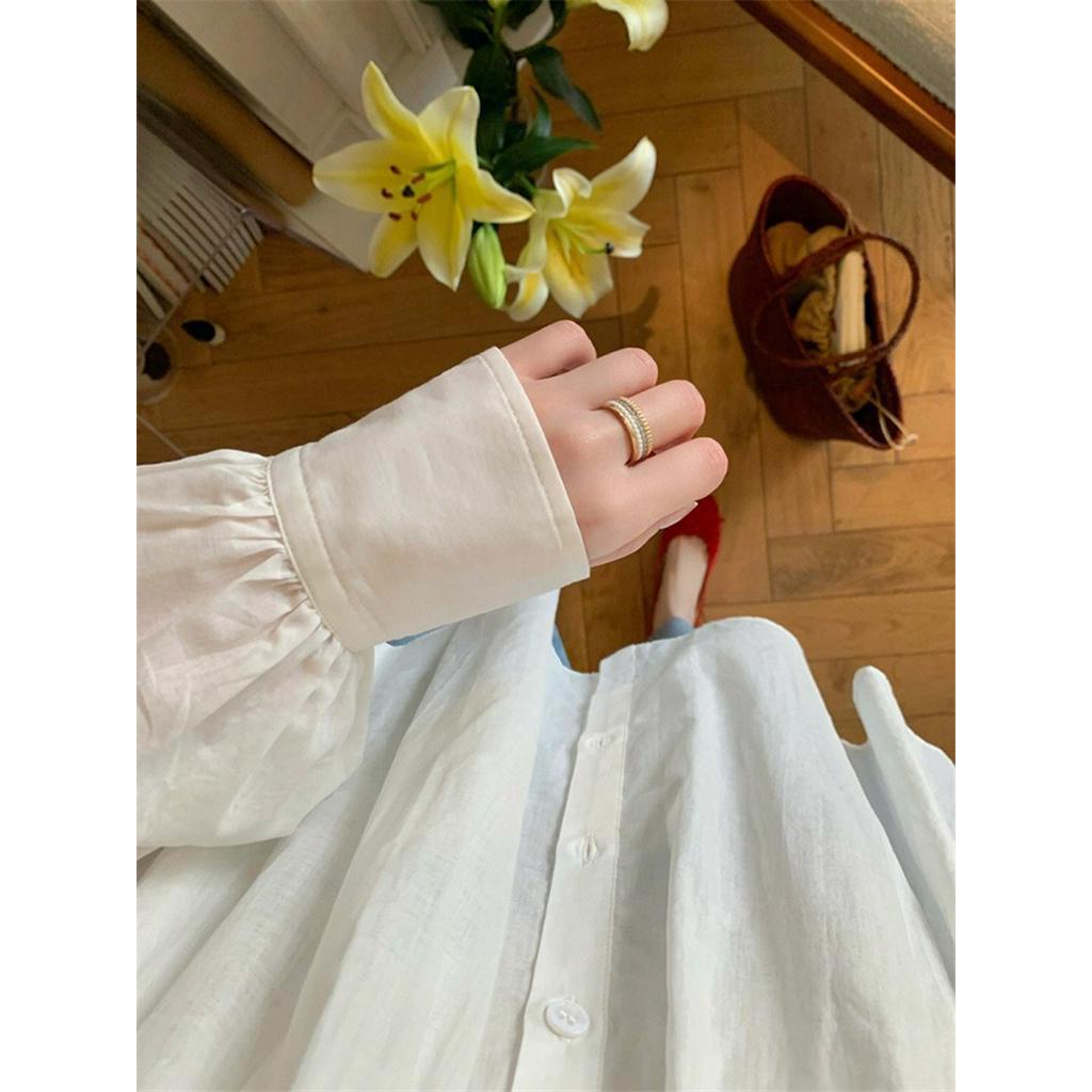 Áo Sơ Mi Trắng Tay Phồng Xếp Ly Kiểu Pháp Thời Trang Mùa Xuân Kiểu Mới 62686