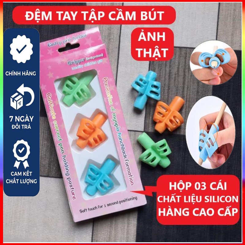 Combo 3 Đệm bút silicon cầm tay cho bé tập viết đúng cách Đệm định vị tay cầm bút cao su cao cấp