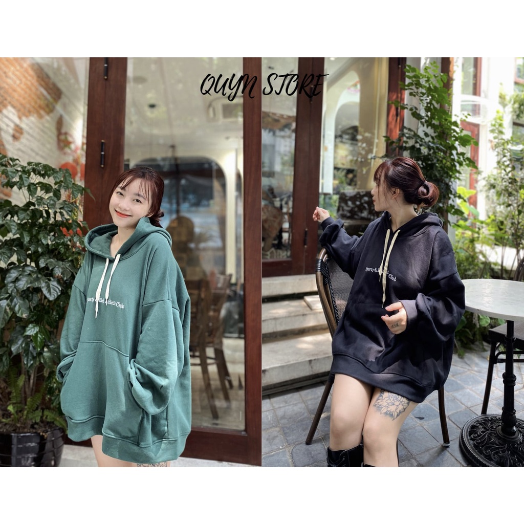 Áo hoodie nỉ ngoại Sporty QUYN BOUTIQUE  Áo Hoodies form rộng tay phồng kiểu dáng basic ulzzang