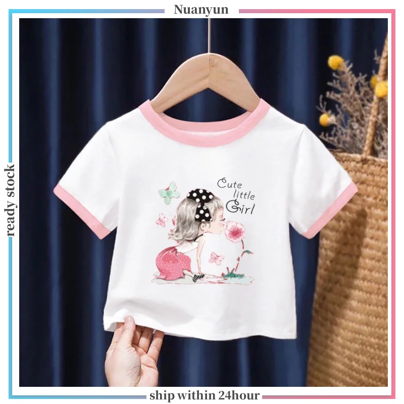 Áo thun tay ngắn cổ tròn plus size in hình xinh xắn cho bé 3-12 tuổi dễ phối đồ