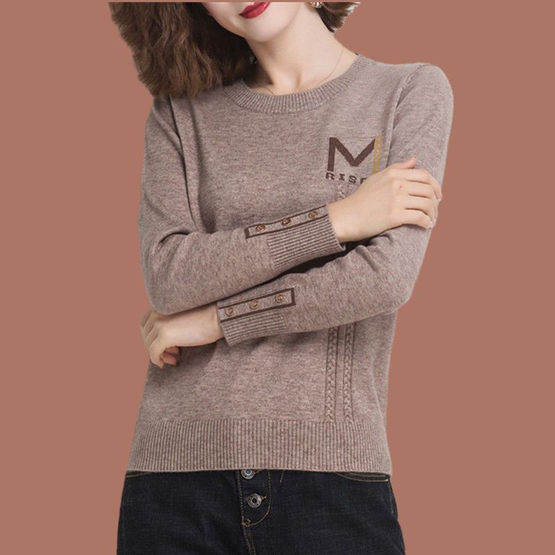 Áo Sweater Dệt Kim Tay Dài Cổ Tròn Dáng Rộng Thời Trang Mùa Thu Năng Động